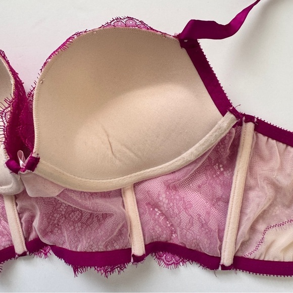 Victoria's Secret Bra Very Sexy Demi Lace Harness Corset Bustier Hot Pink Sz 36C - Picture 8 of 14